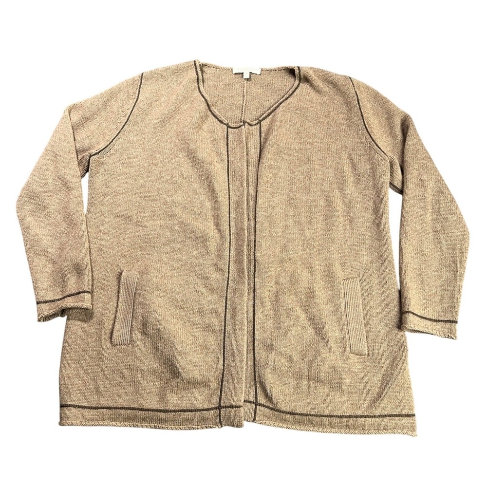Adrienne Vittadini Wool Cashmere Blend Women's Medium Open Front Cardigan Tan